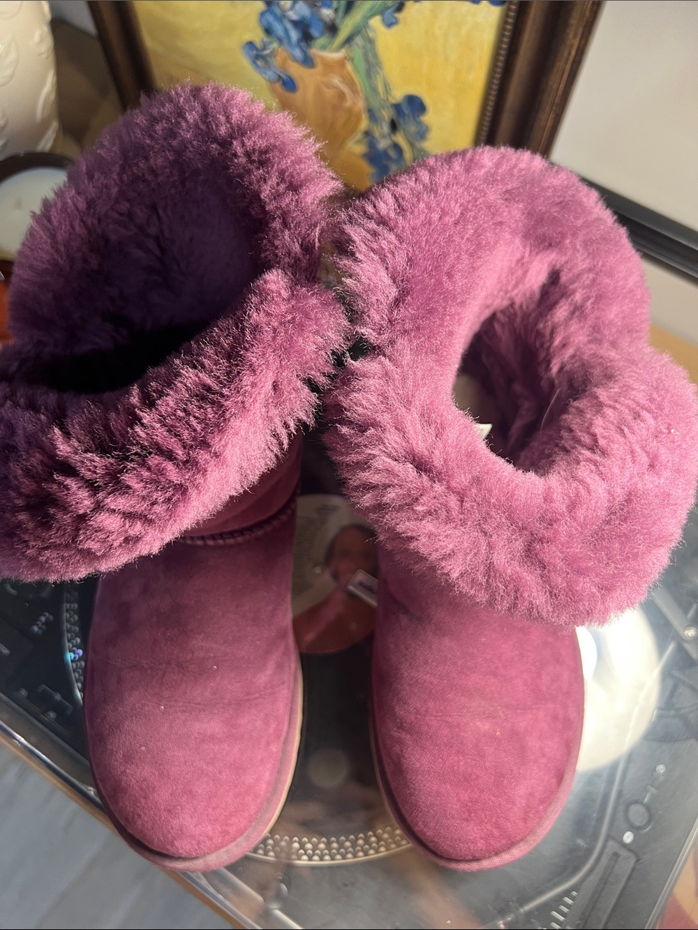 UGG Women's Short Shearling Boots in Plum - Picture 6 of 7